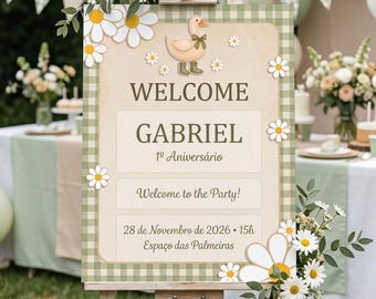 Silly Goose Bundle, Personalized Invitation and Welcome Sign Games Party Hat Favor Box Template, Green Gingham Little Goose Decor edit 24hrs