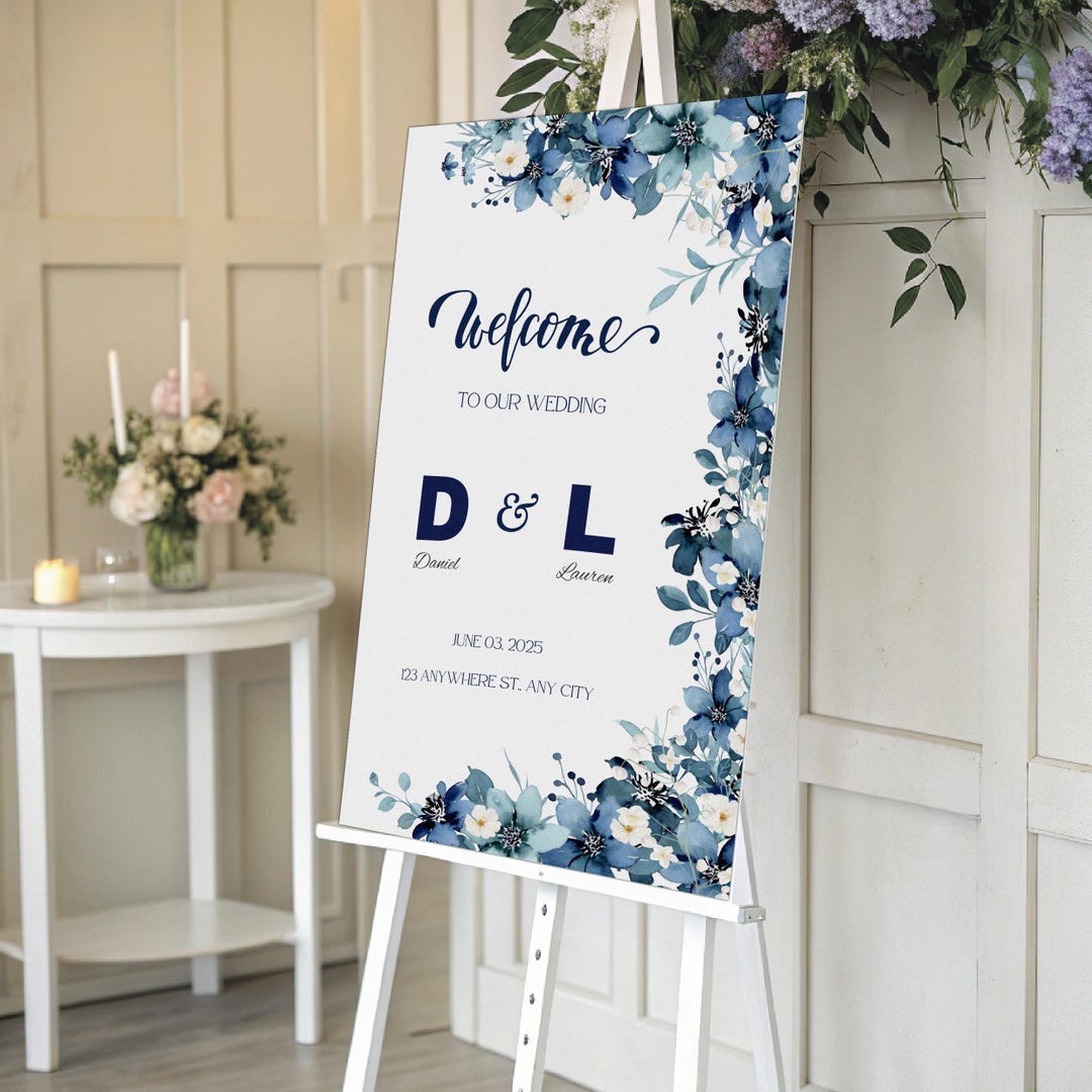 Floral Wedding Welcome Sign Canva Template: Elegant Garden Design ...