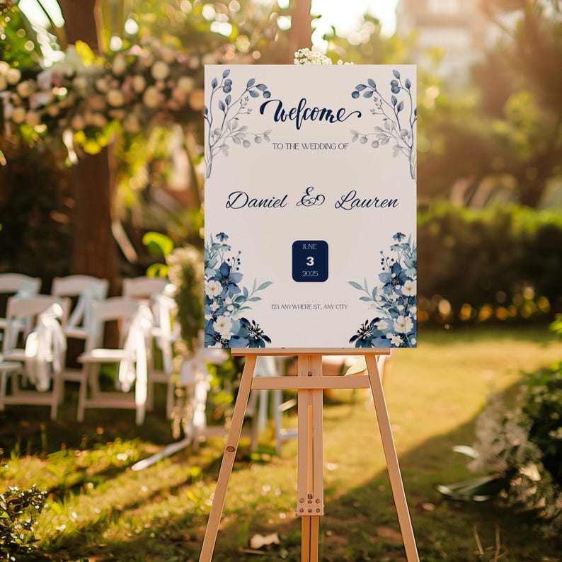 Floral Wedding Welcome Sign Canva Template: Elegant Garden Design ...