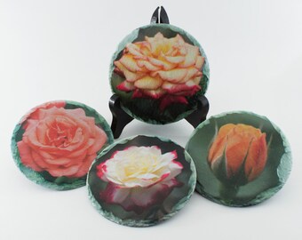 Slate Coasters - Set of 4 - Roses