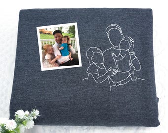 Sudadera con foto de contorno - Sudadera con imagen para papá - Sudadera con retrato bordado personalizado - Sudadera para papá primerizo - Regalos conmemorativos