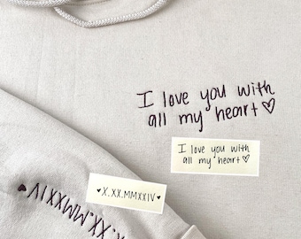 Custom Couple Message Hoodie - Handwriting Embroidery Hoodie - Matching Hoodies For Couple - Personalized Gift For Him Her, Christmas Gift