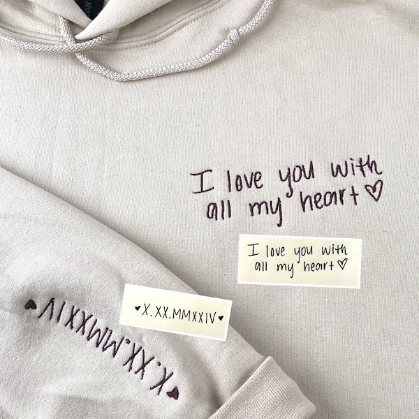 Custom Couple Message Hoodie - Handwriting Embroidery Hoodie - Matching Hoodies For Couple - Personalized Gift For Him Her, Christmas Gift