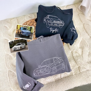 Embroidered Car Outline Hoodie - Custom Car Hoodie - Truck Hoodie - Classic Cars - Anniversary Gifts For Men, Car Lover Gift