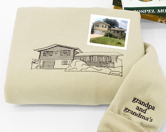 Sudadera personalizada con silueta de casa - Sudadera con casa bordada - Sudadera con edificio bordado - Regalos navideños conmemorativos