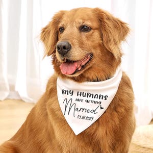 Bandana bordada para perro &quot;Mis humanos se casan&quot; - Bandana personalizada para perro - Bandana para perro con anuncio de compromiso - Traje de boda para mascota