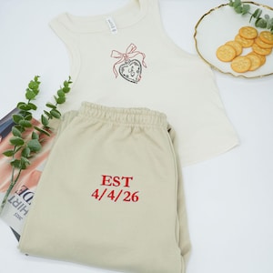 Mrs. Pajama Set - Mrs Tank & Joggers - Bridal Pjs - Embroidered Bride Pajamas - Mrs. Set - Bridal Shower Outfit, Engagement Gift for Her