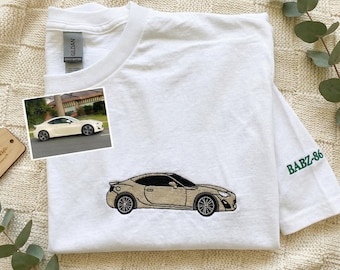 Embroidered Car T-Shirt – Custom Car Drawing, Racing Gift
