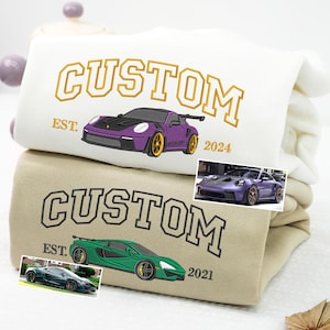 Custom Embroidered Car Sweatshirt, Racing Car Sweatshirt For Men, Personalized Car Guys Gift For Husband, Birthday Gift