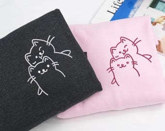 Embroidered Doodle Cat Sweatshirt – Matching Couple Anniversary Gift