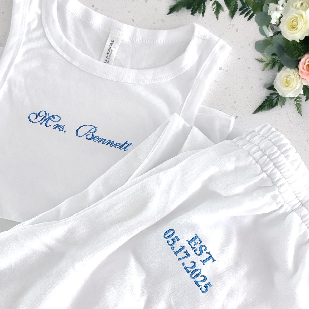 Embroidered Mrs. Pajama Set - Custom Bride Tank