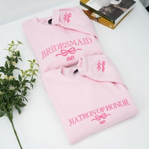 Bridesmaid Getting Ready Outfit - Custom Bride/maid Of Honor/bridesmaid Embroidered Sweatshirt - Bachelorette Party Gift, Wedding Gift