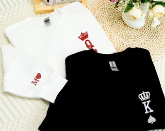 Embroidered King Queen Couple Hoodies, Personalized Roman Numeral Anniversary Gift