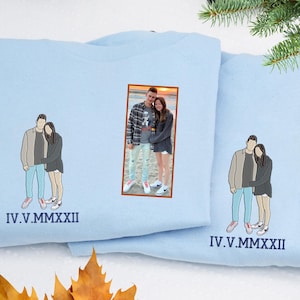 Personalized Anniversary Gifts - Custom Embroidered Couple Portrait Shirt With Roman Numeral - Portrait From Photo Sweatshirt - Couple Gift