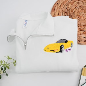 Custom Embroidered Car Sweatshirt - Personalized Car Photo Quarter Zip Sweatshirt - Race Cars - Personalized Gift for Dad,Gift For Car Lover