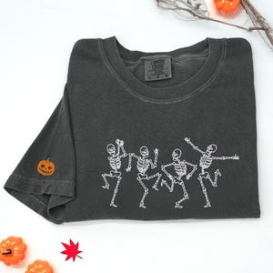 Embroidered Skeleton Dancing Shirt Comfort Colors - Skeleton Halloween Shirt - Fall Shirt for Woman - Spooky Shirt - Retro Halloween Costume