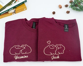 Embroidered Kissing Frog Couple Shirt - Custom Anniversary Gift