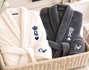 Embroidered Anniversary Robes For Couples - His And Her Robes With Initials - Newlywed Robe - King And Queen Gift For Wedding - Couple Gift