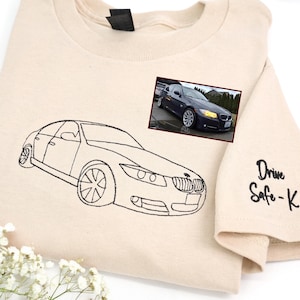 Custom Car Portrait T-shirt - Car Outline Embroidered - Personalized Car Lover Tee - Truck Shirt For Men - Christmas Gift for Husband