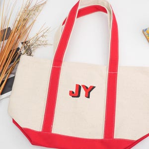 Custom Monogram Embroidered Canvas Tote Bag - Personalized Tote Bag with Initials - Block Shadow Tote Bag - Bridesmaid Gifts For Bride