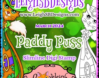 Paddy Puss - Slimline Digi Stamp - Loveleigh Kitties Collection by LeighSBDesigns