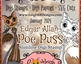 Edgar Allan POE Puss - Slimline Digi Stamp - Loveleigh Kitties Collection by LeighSBDesigns