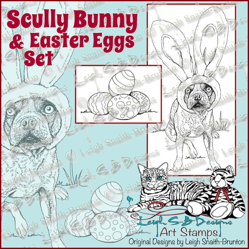 Scully Bunny & Easter Eggs set of 2  Boston Terrier wearing image 0