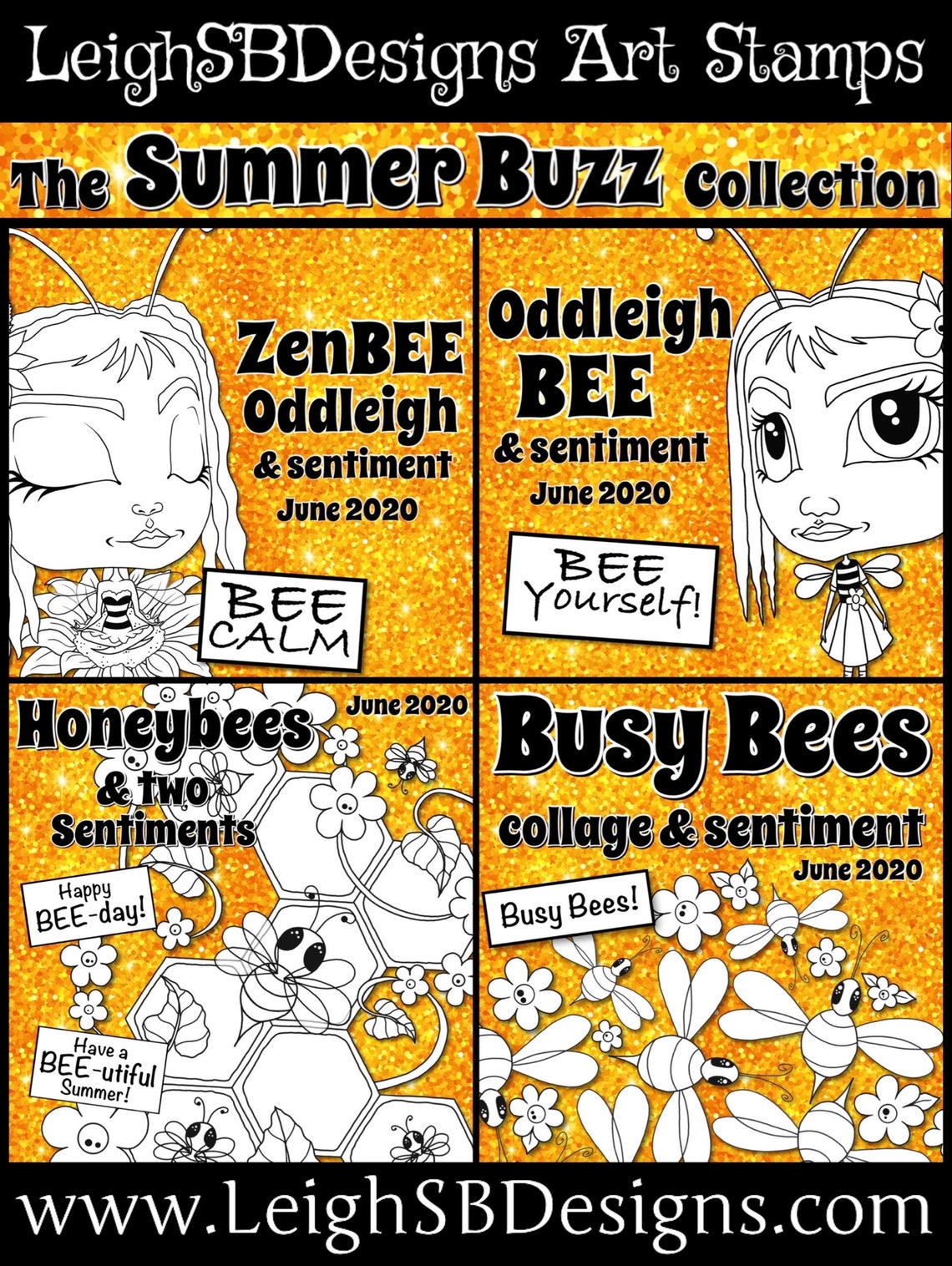 Busy Bees Collage & Sentiment set  whimsical quirky cute digi image 4