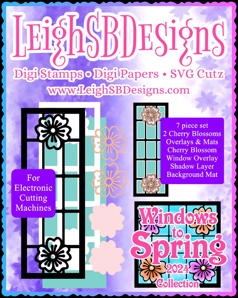 Cherry Blossom Stained Glass Windows SVG Cutz Bundle Cut Files Only Windows to Spring 2024 Collection by LeighSBDesigns image 3