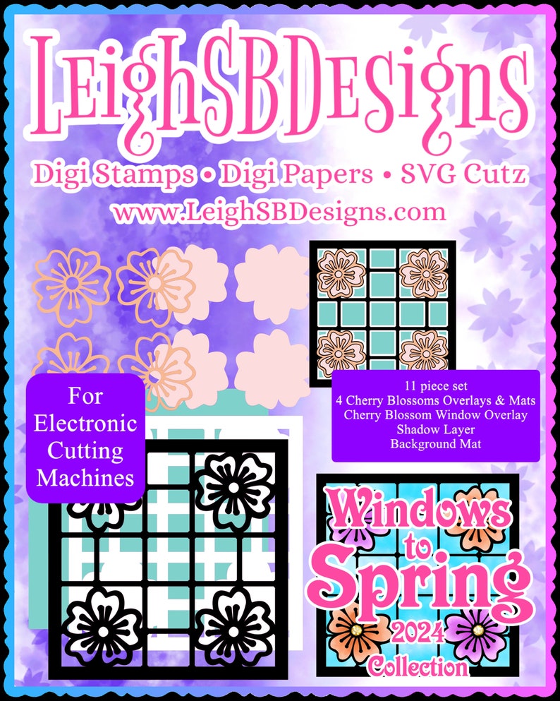 Cherry Blossom Stained Glass Windows SVG Cutz Bundle Cut Files Only Windows to Spring 2024 Collection by LeighSBDesigns image 5