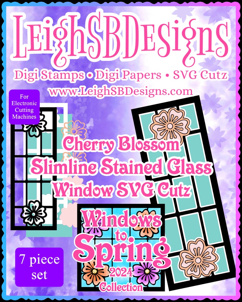 Cherry Blossom Stained Glass Windows SVG Cutz Bundle Cut Files Only Windows to Spring 2024 Collection by LeighSBDesigns image 2