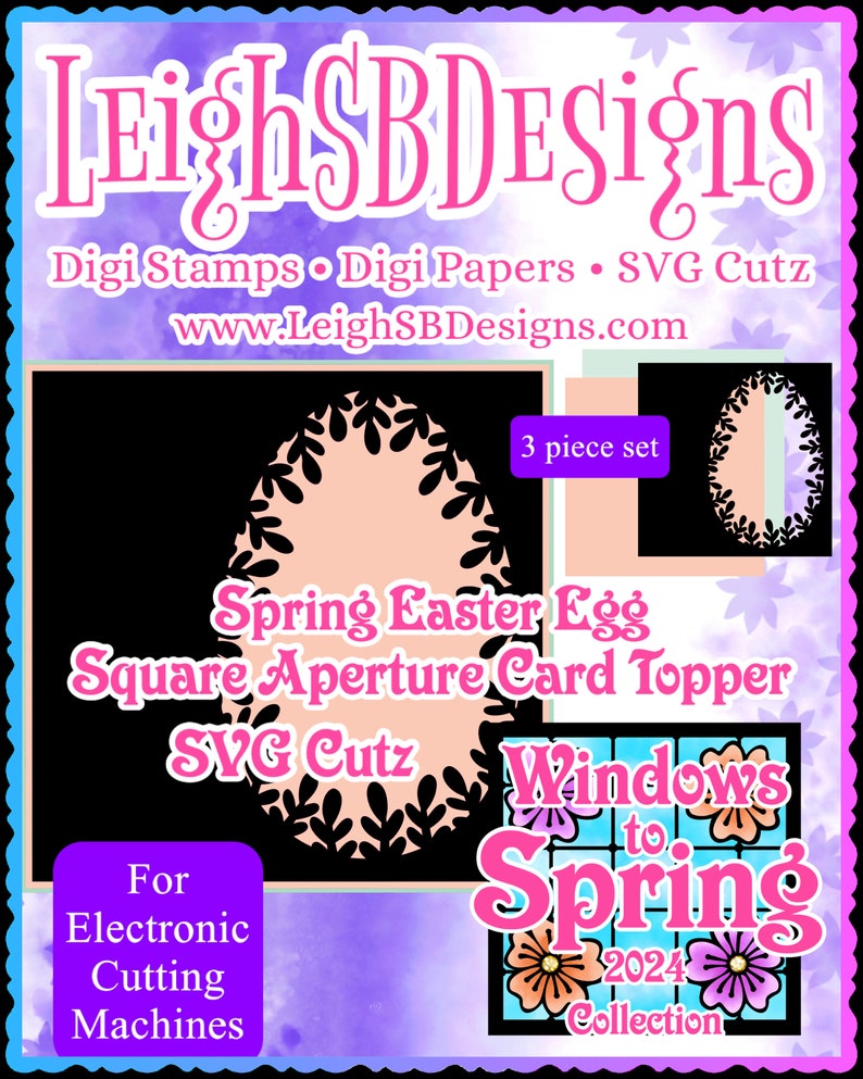 LeighSBDesigns Spring Easter Egg Square Aperture Card Topper SVG Cutz