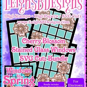 Cherry Blossom Stained Glass Windows SVG Cutz Bundle Cut Files Only Windows to Spring 2024 Collection by LeighSBDesigns image 1