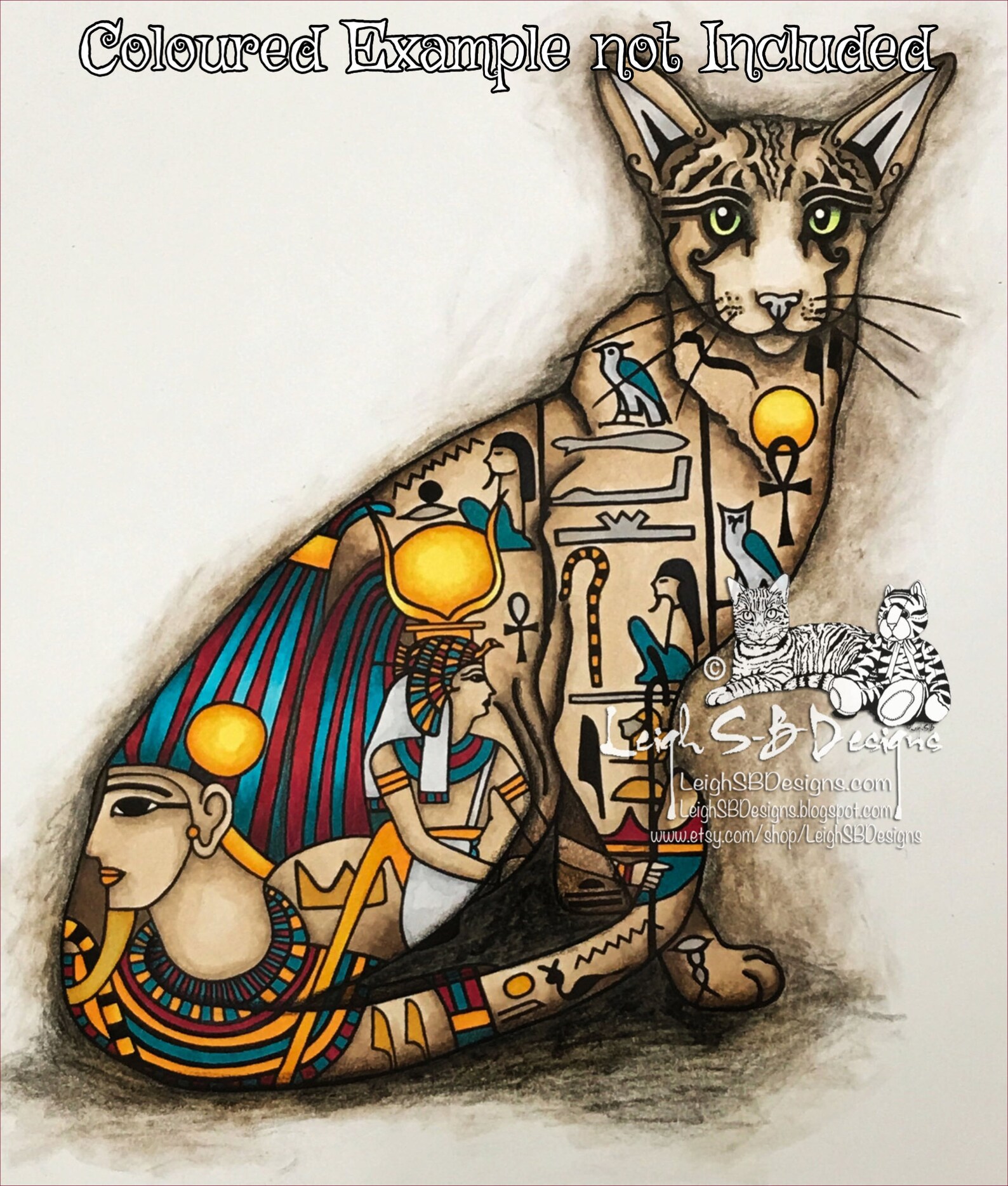 Cleo the Egyptian Cat Fantasy Digi Line Art Design of an Etsy Canada