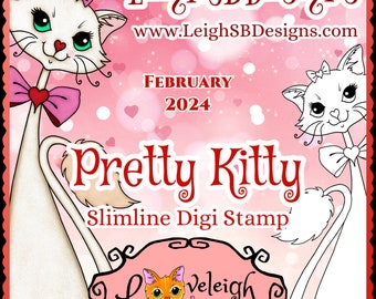 Pretty Kitty - Slimline Digi Stamp - Loveleigh Kitties Collection by LeighSBDesigns