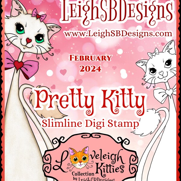 Pretty Kitty - Slimline Digi Stamp - Loveleigh Kitties Collection by LeighSBDesigns