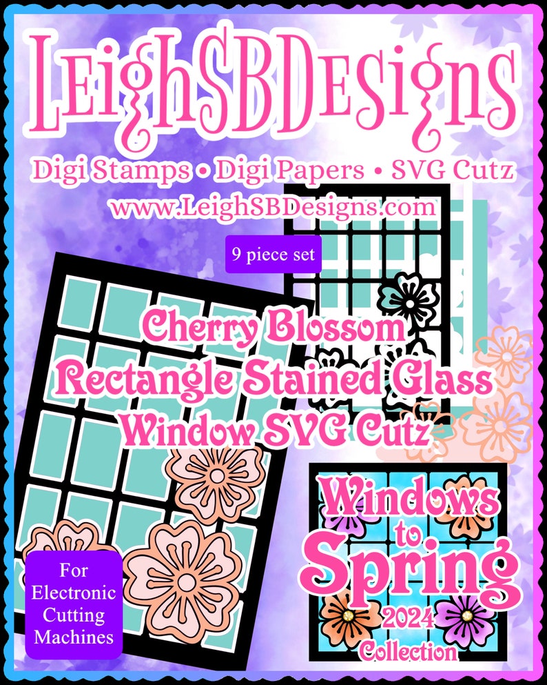 Cherry Blossom Stained Glass Windows SVG Cutz Bundle Cut Files Only Windows to Spring 2024 Collection by LeighSBDesigns image 6