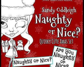 Naughty or Nice? Sandy Oddleigh - quirky cute sassy Santa whimsical Christmas digi stamp set by LeighSBDesigns