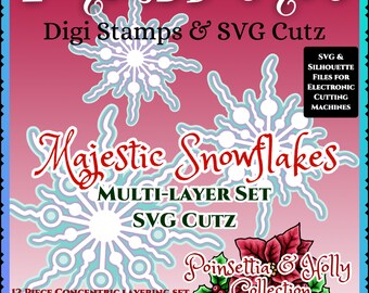 Majestic Snowflakes SVG Cutz - Taglia solo file - Collezione Poinsettia e Holly 2023 di LeighSBDesigns