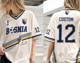 Custom Bosnia & Herzegovina Soccer Jersey Shirt, Personalized Game Day Top, Retro Soccer Cup Jersey, Football Tee, World Cup 2026 Fan Gift