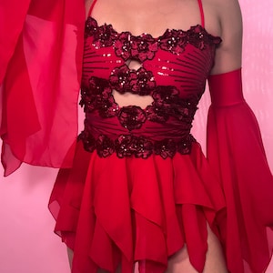 Red Floral Mini Dress| Rave Dress| Red Rave Set| Festival Fit| Fairy Rave Dress| Forest Fairy Cosplay| Red Poison Ivy Costume| Ren Faire