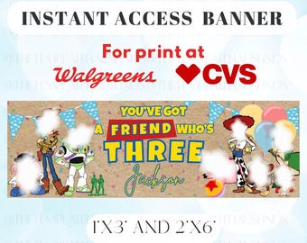 Pancarta de cumpleaños para juguete de 3er cumpleaños, Tienes un amigo que tiene tres años, Nombre y edad personalizados (Descarga digital)