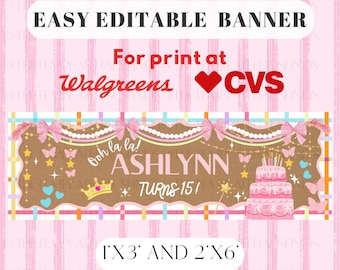Fancy Birthday Banner, Paris Theme Editable Decor (Digital Download)