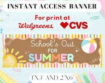 Striscione "Fine scuola" / Decorazioni per la festa dell'ultimo giorno di scuola (Download digitale)