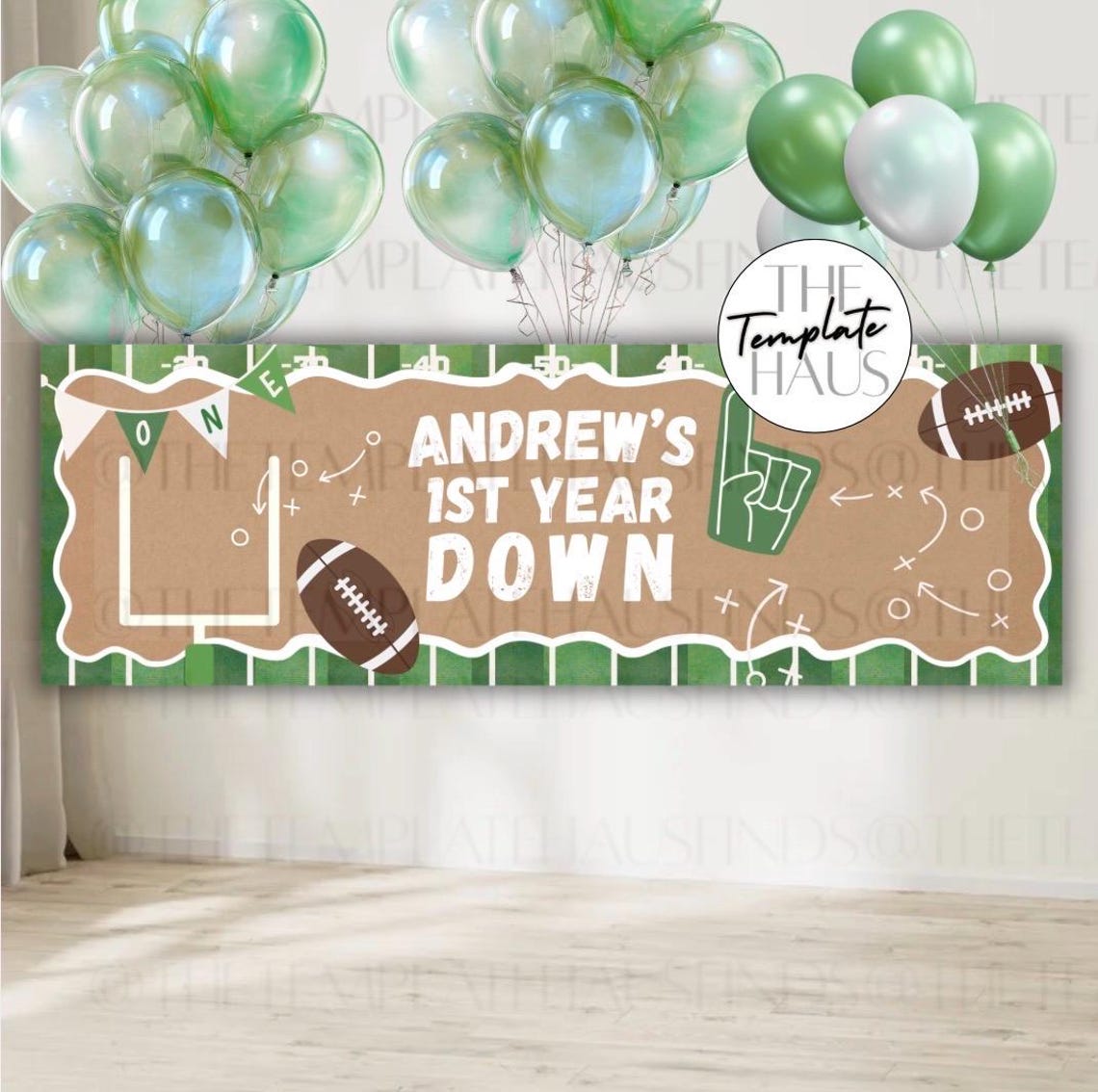 Football 1st Birthday Banner, First Down Party Decor (digital Download ...