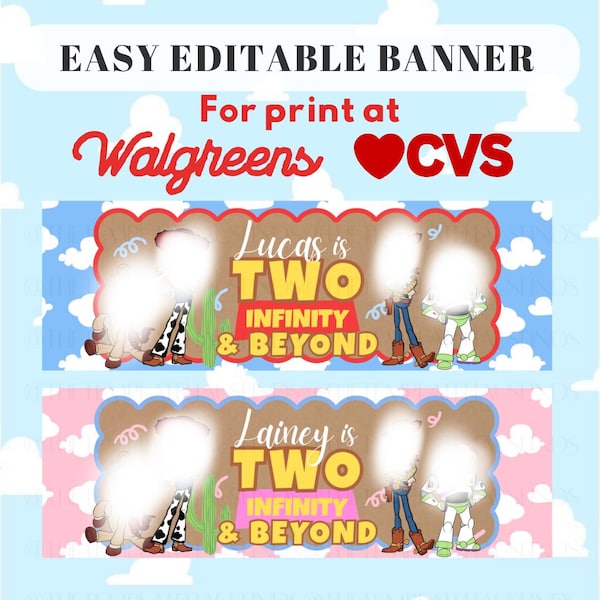 Two Infinity Birthday Banner | Toys Party Theme, Editable Canva (Digital Download)