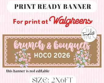 Brunch & Bouquets Homecoming Banner | HOCO 2026 | Pink Pastel Floral Scalloped Decor (Digital Download)