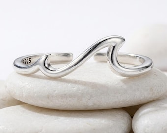 Adjustable Sterling Silver Wavy Ring, Minimalist Women's Jewellery, Gift For Her UK