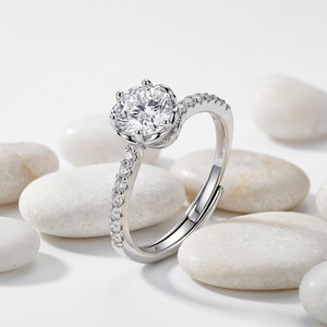 Justerbar solitärring i sterlingsilver med briljant CZ-motiv, moderna smycken för kvinnor, present till henne i Storbritannien