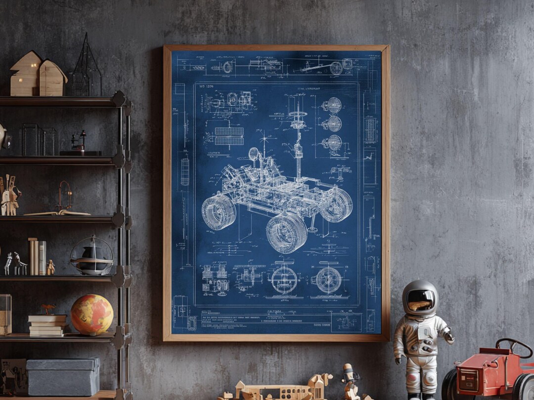 Space Rover Blueprint Art Print, Vintage Sci-fi Mars Vehicle (digital ...